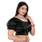 Appealing Women's Jimmy Solid Designer Neck Elastic Sleeve Readymade Blouse (Black 38, Alterable up to 42)