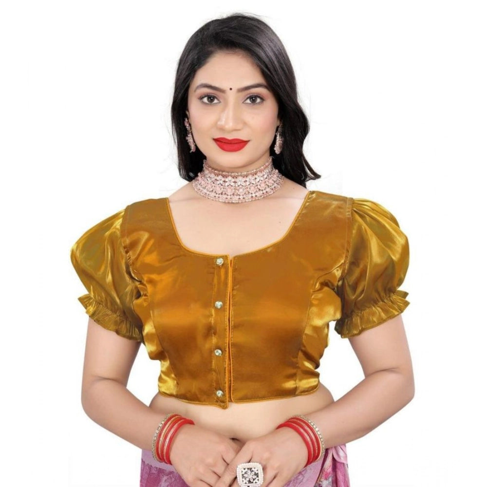 Appealing Women's Jimmy Solid Designer Neck Elastic Sleeve Readymade Blouse (Gold 38, Alterable up to 42)