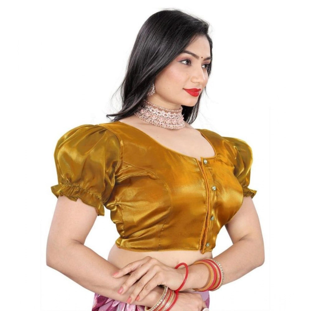 Appealing Women's Jimmy Solid Designer Neck Elastic Sleeve Readymade Blouse (Gold 38, Alterable up to 42)
