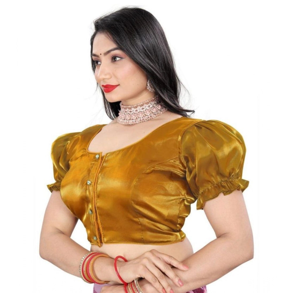 Appealing Women's Jimmy Solid Designer Neck Elastic Sleeve Readymade Blouse (Gold 38, Alterable up to 42)