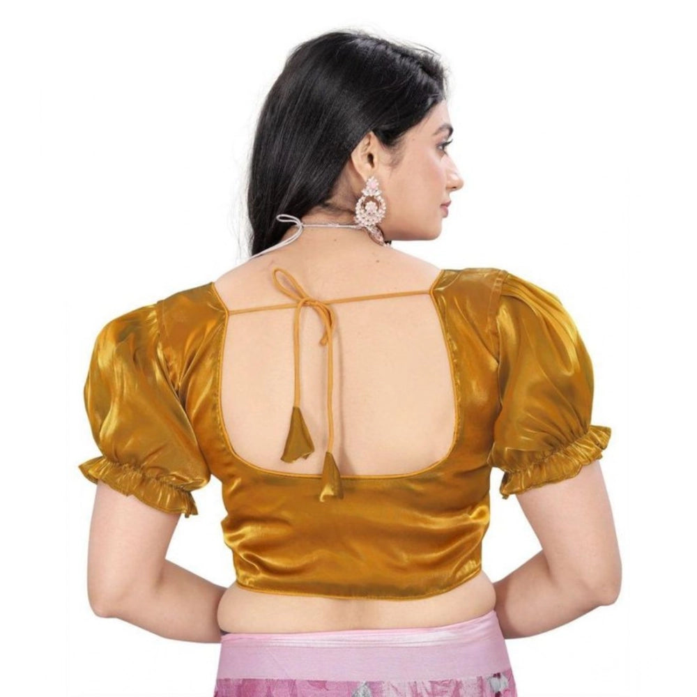 Appealing Women's Jimmy Solid Designer Neck Elastic Sleeve Readymade Blouse (Gold 38, Alterable up to 42)