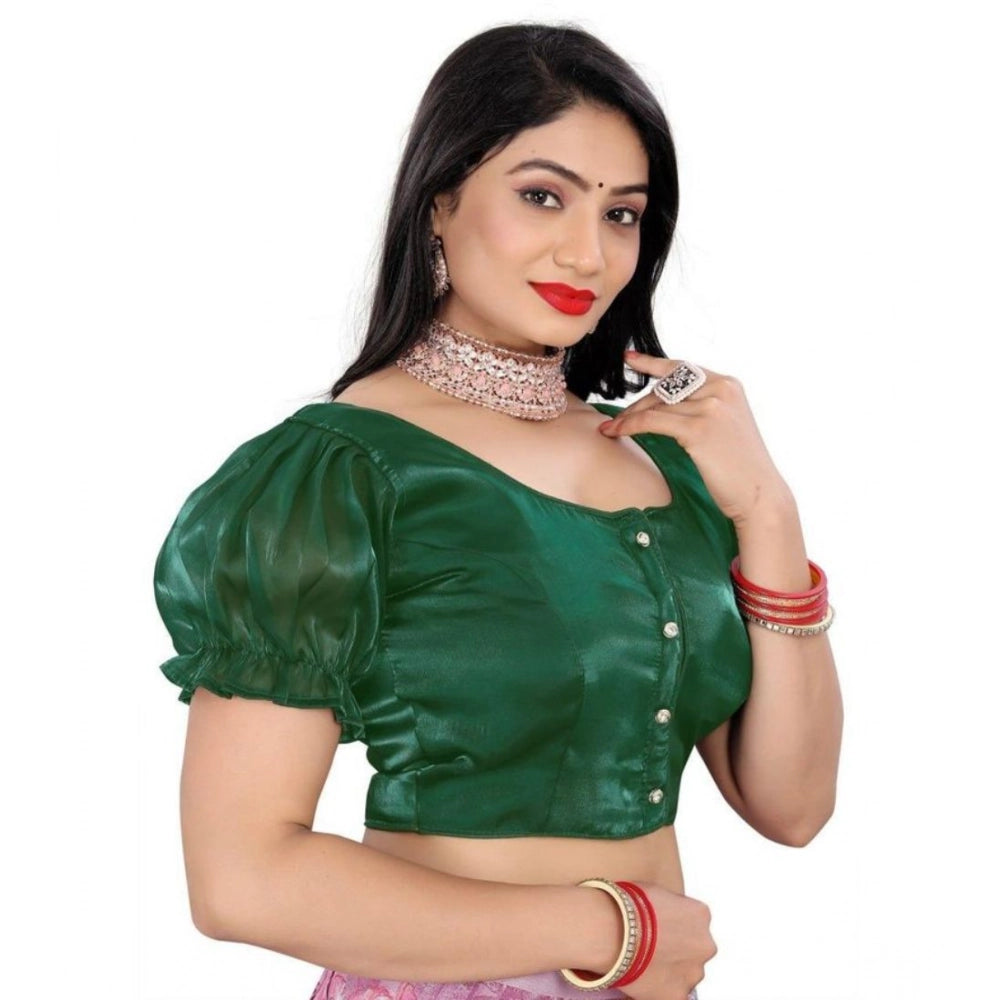 Appealing Women's Jimmy Solid Designer Neck Elastic Sleeve Readymade Blouse (Green 38, Alterable up to 42)