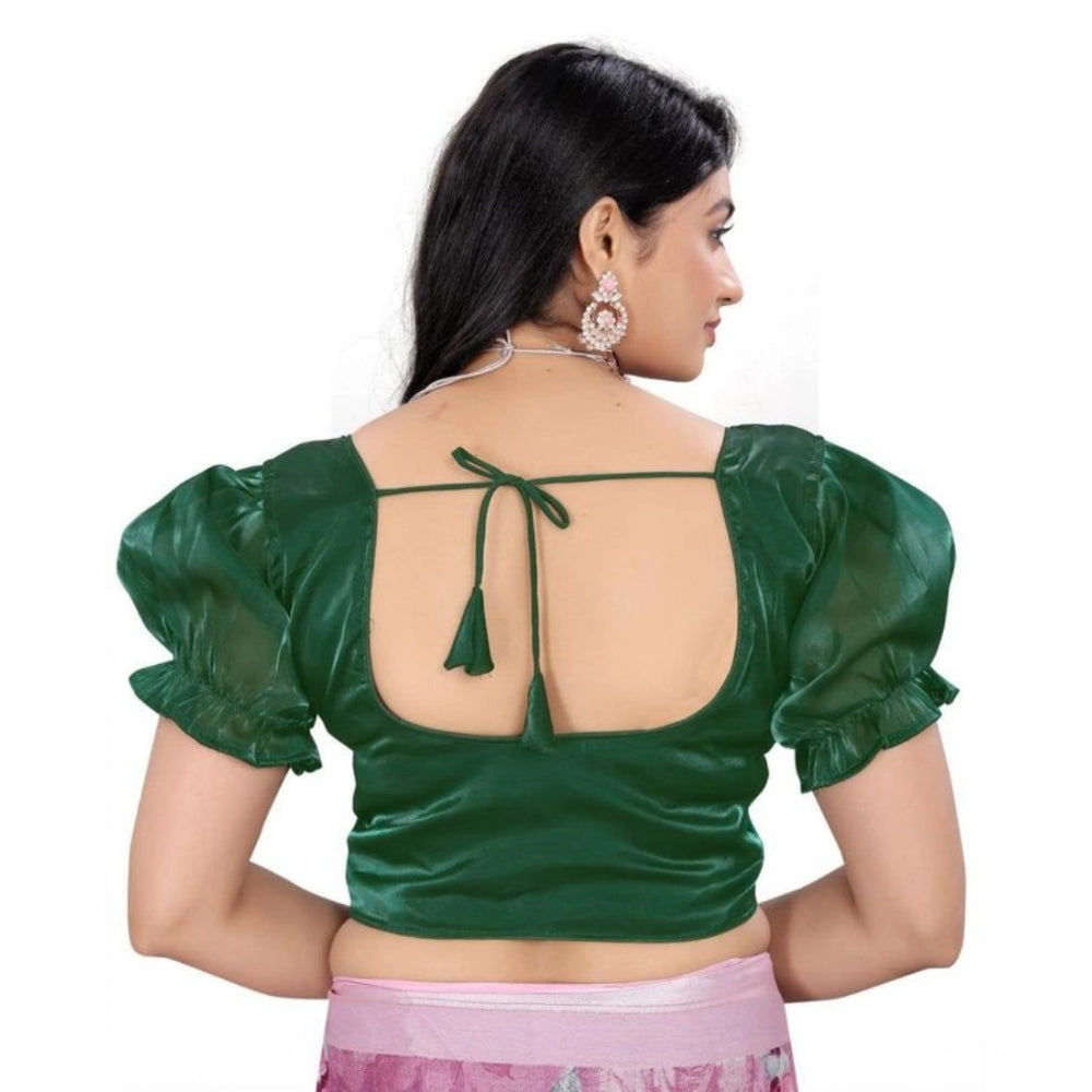 Appealing Women's Jimmy Solid Designer Neck Elastic Sleeve Readymade Blouse (Green 38, Alterable up to 42)