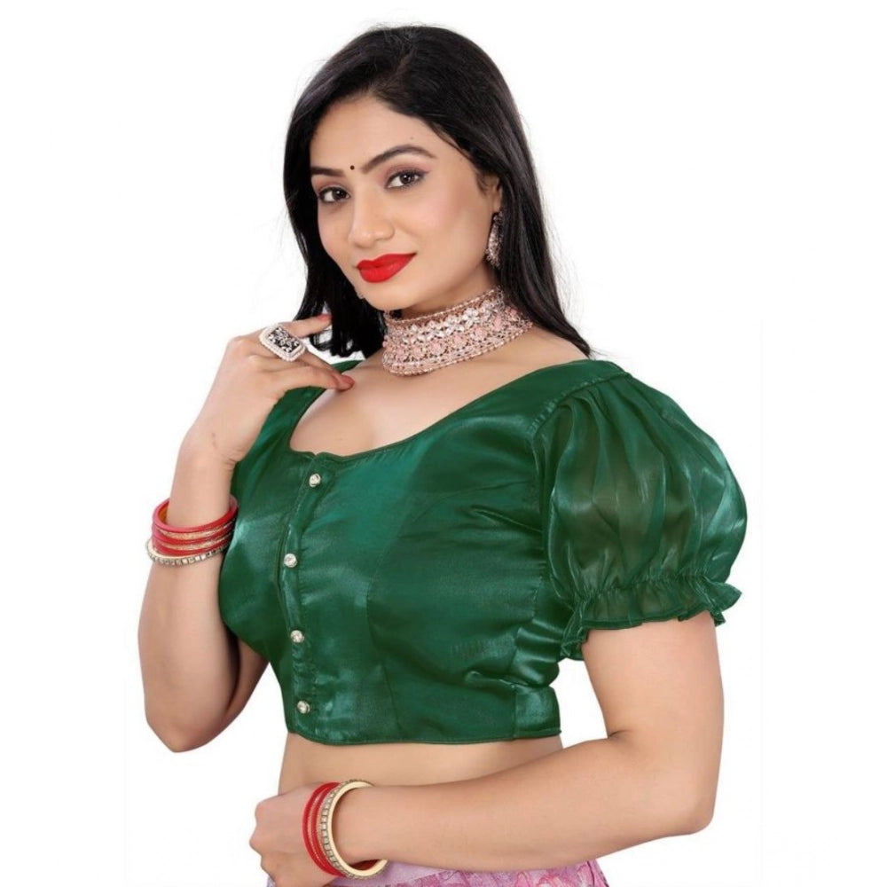 Appealing Women's Jimmy Solid Designer Neck Elastic Sleeve Readymade Blouse (Green 38, Alterable up to 42)