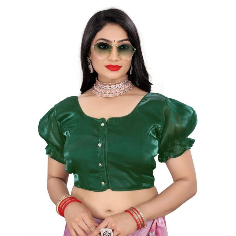 Appealing Women's Jimmy Solid Designer Neck Elastic Sleeve Readymade Blouse (Green 38, Alterable up to 42)