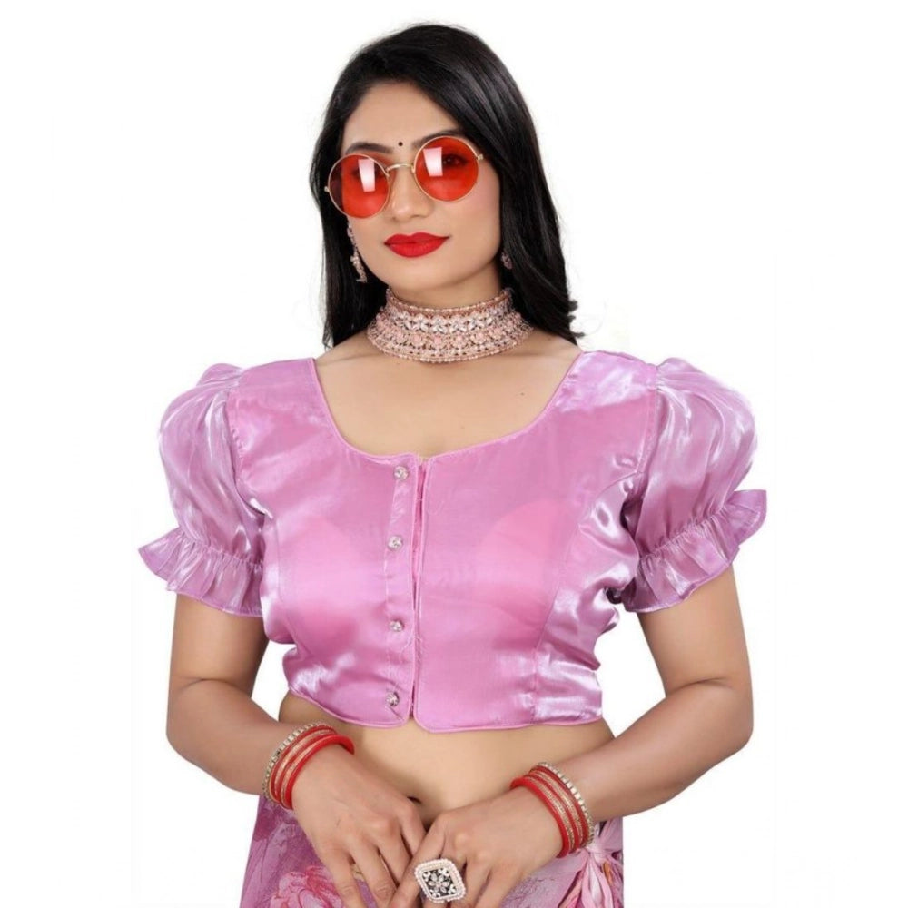 Appealing Women's Jimmy Solid Designer Neck Elastic Sleeve Readymade Blouse (Light Pink 38, Alterable up to 42)