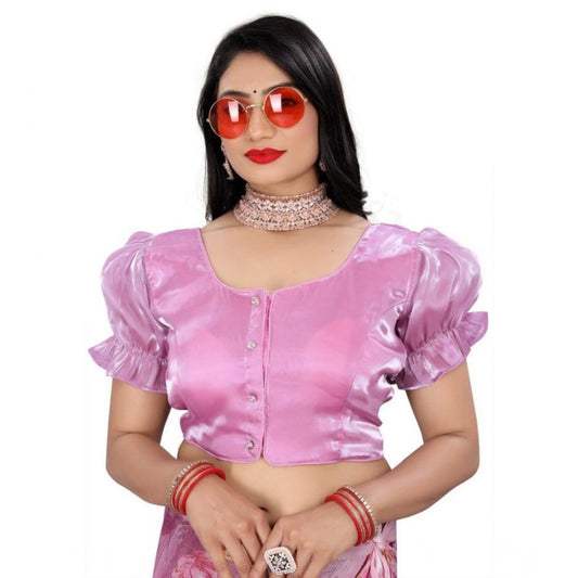 Appealing Women's Jimmy Solid Designer Neck Elastic Sleeve Readymade Blouse (Light Pink 38, Alterable up to 42)