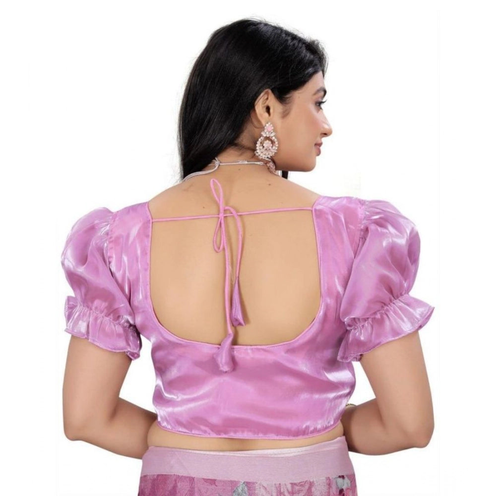 Appealing Women's Jimmy Solid Designer Neck Elastic Sleeve Readymade Blouse (Light Pink 38, Alterable up to 42)