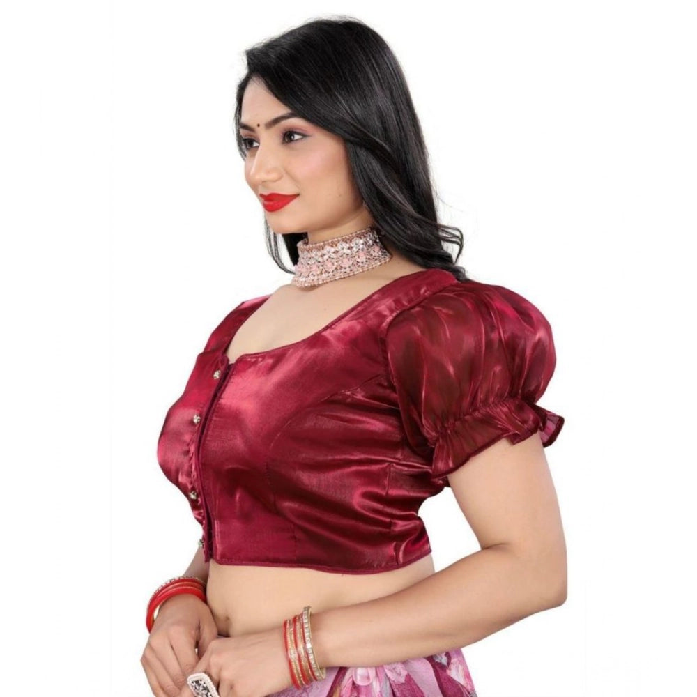 Appealing Women's Jimmy Solid Designer Neck Elastic Sleeve Readymade Blouse (Maroon 38, Alterable up to 42)