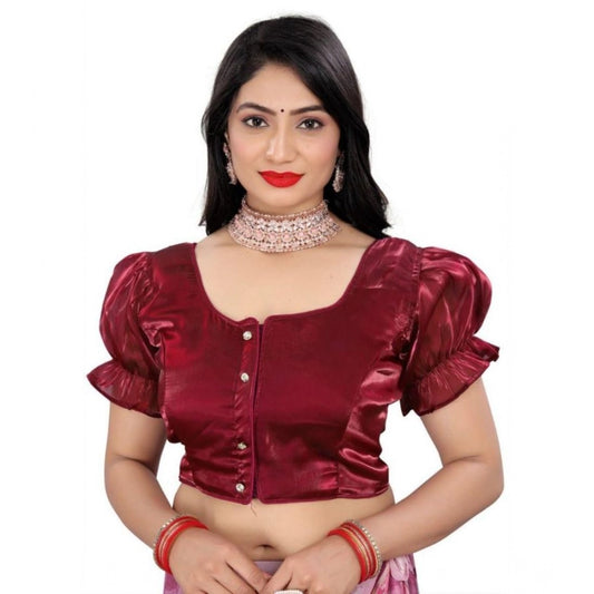 Appealing Women's Jimmy Solid Designer Neck Elastic Sleeve Readymade Blouse (Maroon 38, Alterable up to 42)