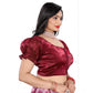 Appealing Women's Jimmy Solid Designer Neck Elastic Sleeve Readymade Blouse (Maroon 38, Alterable up to 42)