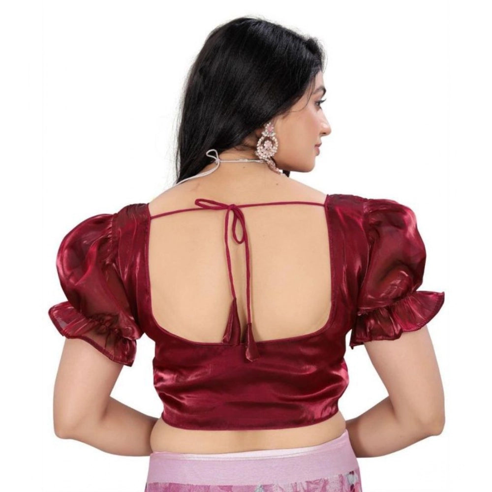 Appealing Women's Jimmy Solid Designer Neck Elastic Sleeve Readymade Blouse (Maroon 38, Alterable up to 42)