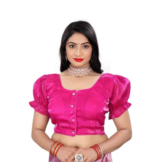 Appealing Women's Jimmy Solid Designer Neck Elastic Sleeve Readymade Blouse (Pink 38, Alterable up to 42)