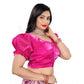 Appealing Women's Jimmy Solid Designer Neck Elastic Sleeve Readymade Blouse (Pink 38, Alterable up to 42)