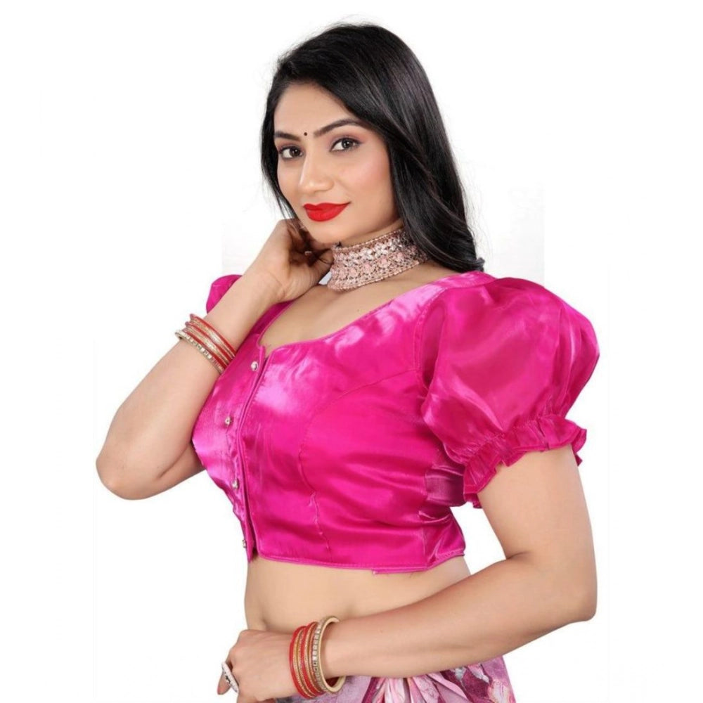 Appealing Women's Jimmy Solid Designer Neck Elastic Sleeve Readymade Blouse (Pink 38, Alterable up to 42)