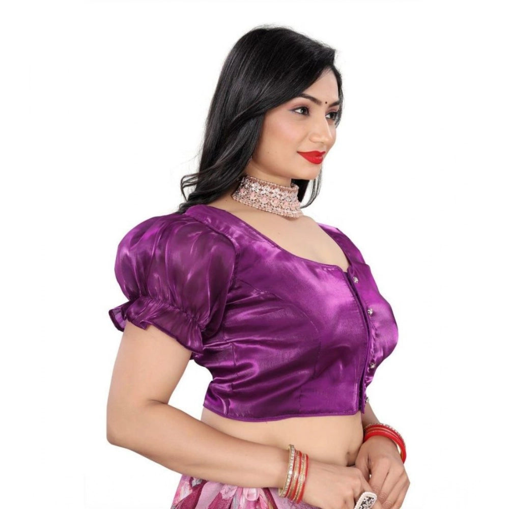 Appealing Women's Jimmy Solid Designer Neck Elastic Sleeve Readymade Blouse (Purple 38, Alterable up to 42)