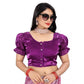 Appealing Women's Jimmy Solid Designer Neck Elastic Sleeve Readymade Blouse (Purple 38, Alterable up to 42)