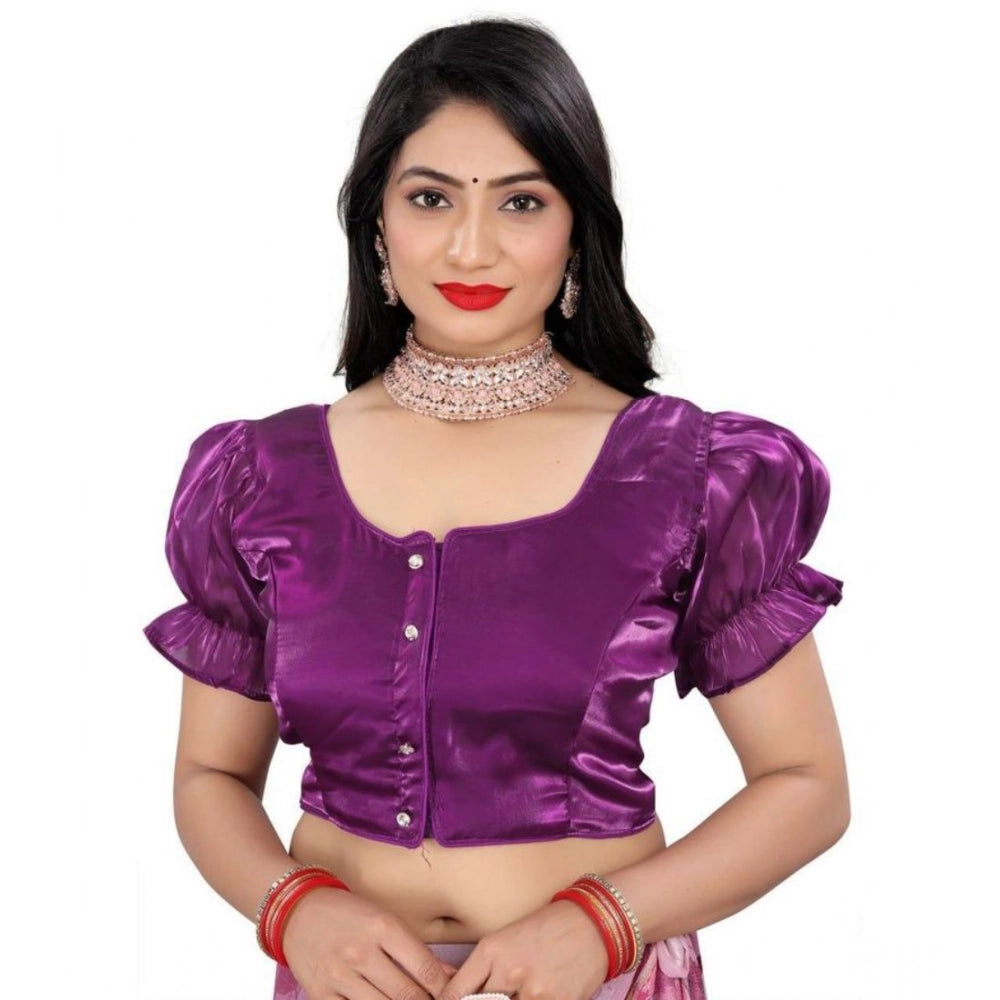 Appealing Women's Jimmy Solid Designer Neck Elastic Sleeve Readymade Blouse (Purple 38, Alterable up to 42)