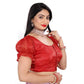 Appealing Women's Jimmy Solid Designer Neck Elastic Sleeve Readymade Blouse (Red 38, Alterable up to 42)
