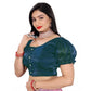 Appealing Women's Jimmy Solid Designer Neck Elastic Sleeve Readymade Blouse (Teal 38, Alterable up to 42)