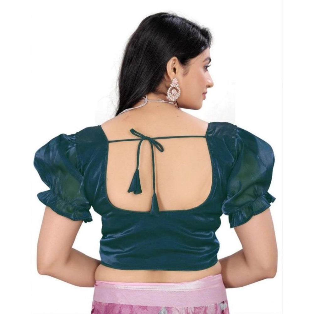 Appealing Women's Jimmy Solid Designer Neck Elastic Sleeve Readymade Blouse (Teal 38, Alterable up to 42)