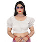 Appealing Women's Jimmy Solid Designer Neck Elastic Sleeve Readymade Blouse (White 38, Alterable up to 42)