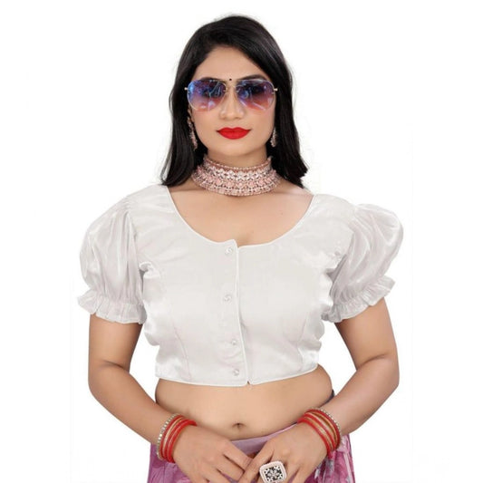 Appealing Women's Jimmy Solid Designer Neck Elastic Sleeve Readymade Blouse (White 38, Alterable up to 42)