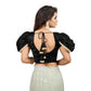 Luxurious Women's Jimmy Solid V Neck Puff Sleeve Readymade Blouse (Black 38, Alterable up to 42)