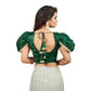 Luxurious Women's Jimmy Solid V Neck Puff Sleeve Readymade Blouse (Green 38, Alterable up to 42)