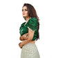 Luxurious Women's Jimmy Solid V Neck Puff Sleeve Readymade Blouse (Green 38, Alterable up to 42)