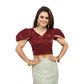Luxurious Women's Jimmy Solid V Neck Puff Sleeve Readymade Blouse (Maroon 38, Alterable up to 42)