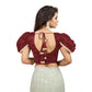 Luxurious Women's Jimmy Solid V Neck Puff Sleeve Readymade Blouse (Maroon 38, Alterable up to 42)