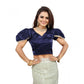 Luxurious Women's Jimmy Solid V Neck Puff Sleeve Readymade Blouse (Navy 38, Alterable up to 42)
