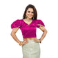 Luxurious Women's Jimmy Solid V Neck Puff Sleeve Readymade Blouse (Pink 38, Alterable up to 42)