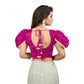 Luxurious Women's Jimmy Solid V Neck Puff Sleeve Readymade Blouse (Pink 38, Alterable up to 42)