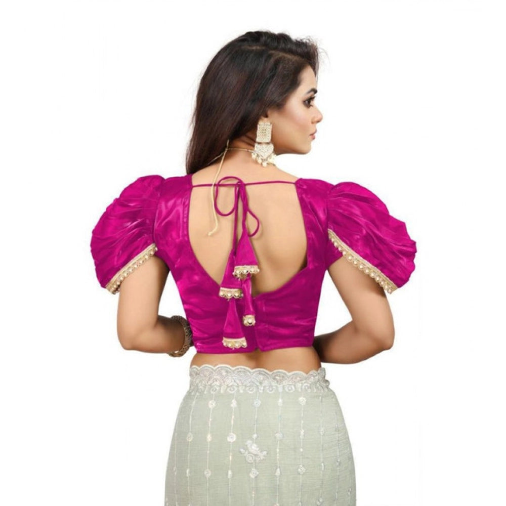 Luxurious Women's Jimmy Solid V Neck Puff Sleeve Readymade Blouse (Pink 38, Alterable up to 42)
