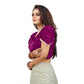 Luxurious Women's Jimmy Solid V Neck Puff Sleeve Readymade Blouse (Purple 38, Alterable up to 42)