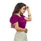 Luxurious Women's Jimmy Solid V Neck Puff Sleeve Readymade Blouse (Purple 38, Alterable up to 42)