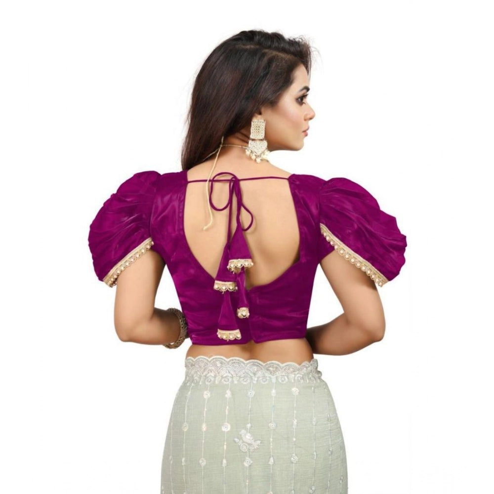 Luxurious Women's Jimmy Solid V Neck Puff Sleeve Readymade Blouse (Purple 38, Alterable up to 42)