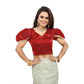 Luxurious Women's Jimmy Solid V Neck Puff Sleeve Readymade Blouse (Red 38, Alterable up to 42)