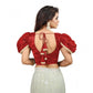 Luxurious Women's Jimmy Solid V Neck Puff Sleeve Readymade Blouse (Red 38, Alterable up to 42)