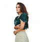 Luxurious Women's Jimmy Solid V Neck Puff Sleeve Readymade Blouse (Teal 38, Alterable up to 42)