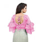 Groovy Women's Organza Solid V Neck Layered Ruffle Sleeve Readymade Blouse (Light Pink Free Size, up to 38“40 Bust)