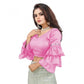 Groovy Women's Organza Solid V Neck Layered Ruffle Sleeve Readymade Blouse (Light Pink Free Size, up to 38“40 Bust)