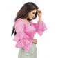 Groovy Women's Organza Solid V Neck Layered Ruffle Sleeve Readymade Blouse (Light Pink Free Size, up to 38“40 Bust)
