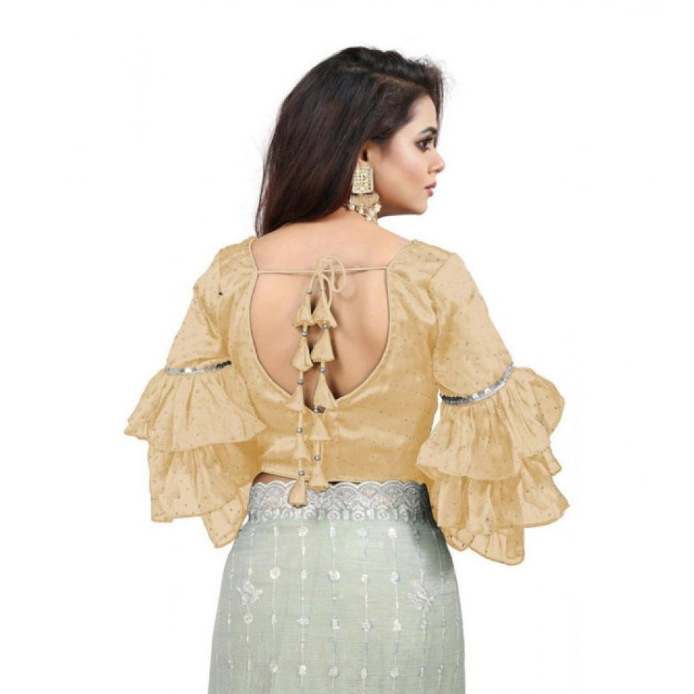 Groovy Women's Organza Solid V Neck Layered Ruffle Sleeve Readymade Blouse (Beige Free Size, up to 38“40 Bust)