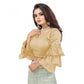 Groovy Women's Organza Solid V Neck Layered Ruffle Sleeve Readymade Blouse (Beige Free Size, up to 38“40 Bust)
