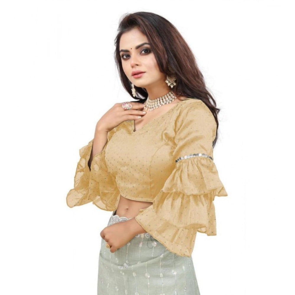 Groovy Women's Organza Solid V Neck Layered Ruffle Sleeve Readymade Blouse (Beige Free Size, up to 38“40 Bust)