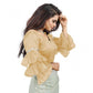 Groovy Women's Organza Solid V Neck Layered Ruffle Sleeve Readymade Blouse (Beige Free Size, up to 38“40 Bust)