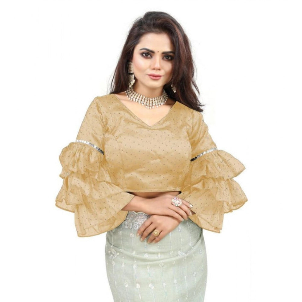 Groovy Women's Organza Solid V Neck Layered Ruffle Sleeve Readymade Blouse (Beige Free Size, up to 38“40 Bust)